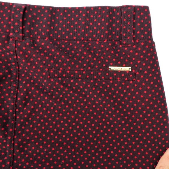 Michael Kors Pants Knit Navy Red Polka Dot Gold Hardware Stretch Split Ankle L - Picture 8 of 10